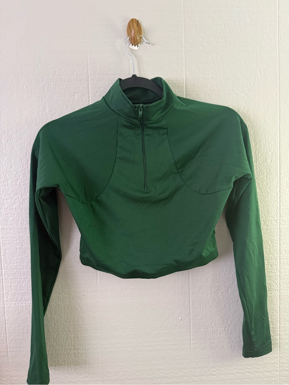 Varsity Forest Green Half-Zip Cropped Top